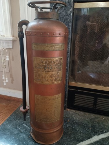 Antique CHILDS Foamite Fire Extinguisher Copper And Brass (Empty)