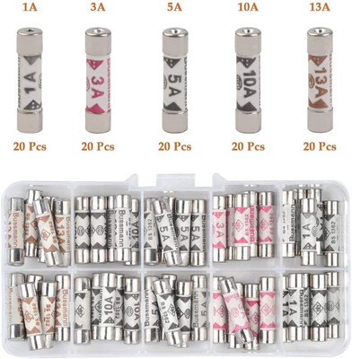Box mit 100 verschiedenen Steckersicherungen - inkl. 1A, 3A, 5A, 10A & 13A (je 20)