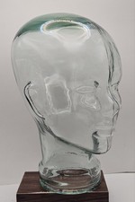 Vintage Clear Large Multipurpose Heavy Green Glass Head Hat/Wig Model