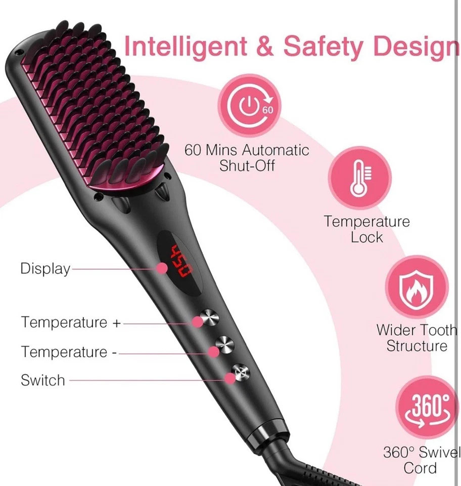 MiroPure Hair Straightener Ionic Brush Hot Nano Comb MCH Wide Heated 3D Teeth - Image 4 of 4