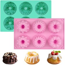 2 PCS Mini Fluted Cake Pan 6Cavity Tube NonStick Silicone Baking Mold Donut