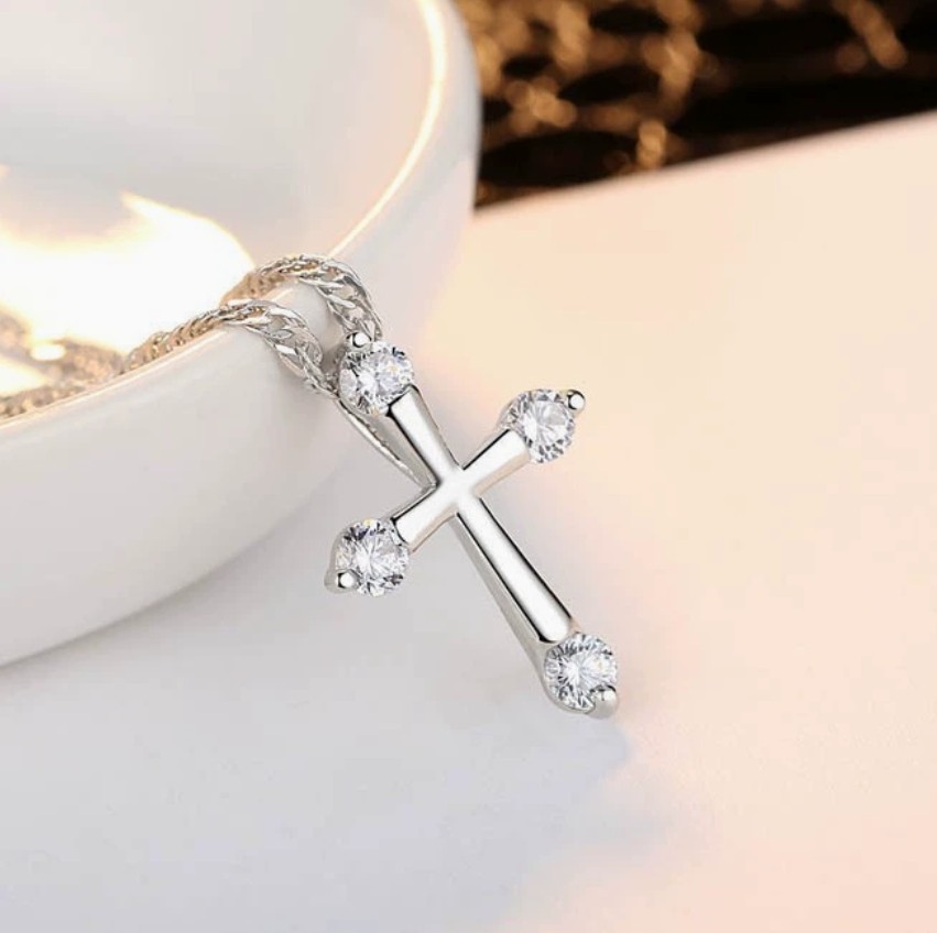 Colgante Cruz Circón, Collar Sencillo y De Moda, Cadena Clavícula Mujer