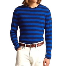 NWT Polo Ralph Lauren Sweater Mens Blue Striped Cotton Cashmere M Pullover 298
