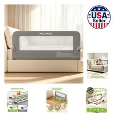 Bed Rail for Toddlers 71 Inch Foldable Safety Side Rail Guard Grey Twin Full