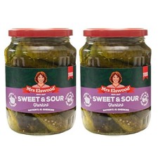 Mrs Elswood Sweet & Sour Gherkins 670g Pack of 2 Pickle Condiment Jar
