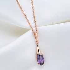 Elegant 585 RG Rose gold rose gold with Natural purple zirconia pendant Necklace