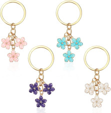 4PCS Cute Flower Keychains, Women Aesthetic Pink Key Chain Charm Pendants Tassel