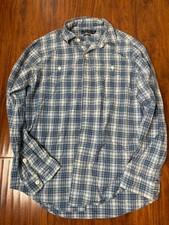Polo Ralph Lauren Shirt Mens M Blue Plaid Indigo Oxford Long Sleeve Button Down