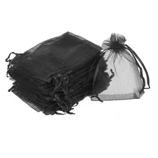 50pcs Organza Bags 3x4 Inch Drawstring Favor Pouches Sheer Mesh Bag Black