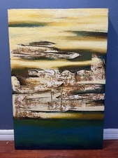 Yehan Wang Large Acrylic Abstract Painting Artist Signed & Dated 2003