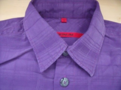 EH354 SIGNUM Camicia S Lilla Con Sottile Motivo A Quadri Lucido In Seta Molto - Foto 1 di 1