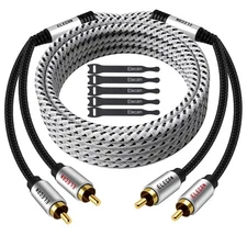 Premium RCA Cable 20 Ft (Hi-Fi Sound-16 AWG-Shielded) 2 RCA Male to 2 RCA Mal