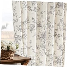 Pinch Pleated Floral Linen Curtains for Living 40"W x 84"L Pack of 2 Black