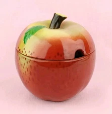 Vintage Maruhon Ware Apple Porcelain Container Condiment Jar & Lid Made In Japan