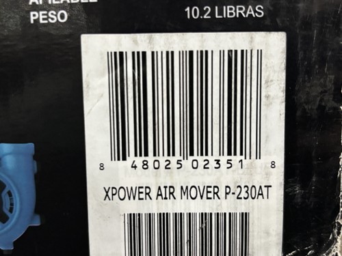 XPOWER P-230AT 3 Speed 1/4 HP 115V 60 Hz Air Mover Blue New Open Box - Picture 9 of 9