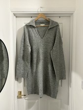 Women’s H&M Grey Jumper Dress Size M 12-14 Knitted Slouchy Wool Blend
