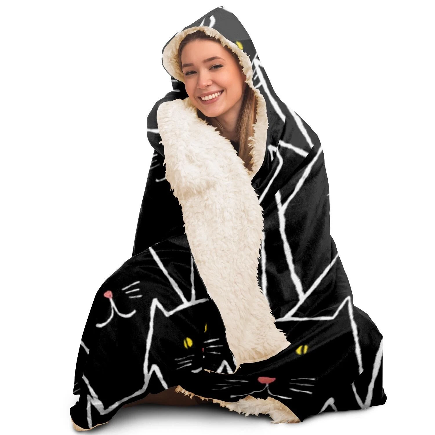 Cats Pattern Hooded Blanket for Halloween and Pet Lovers