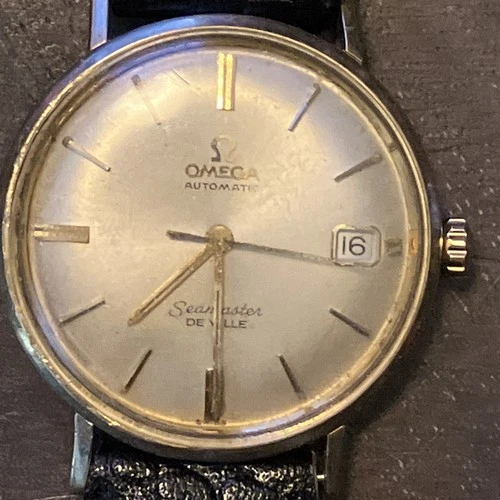 vintage RUNNING Omega Seamaster De Ville men's watch gold on steel; leather band