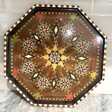 Octagonal Wood Serving Tray Geometric Star Mosaic Design 15&rdquo;