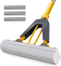Masthome Sponge Mop,Roller Mop with 3 Absorbent PVA Yellow 
