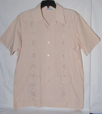 Vintage men's Guayabera shirt Romani Collection 4 front pockets beige size L