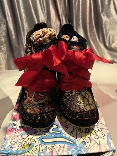 Irregular Choice Size Size 6 Vintage Floral Embroidered Metallic Ankle Boots - Picture 4 of 12