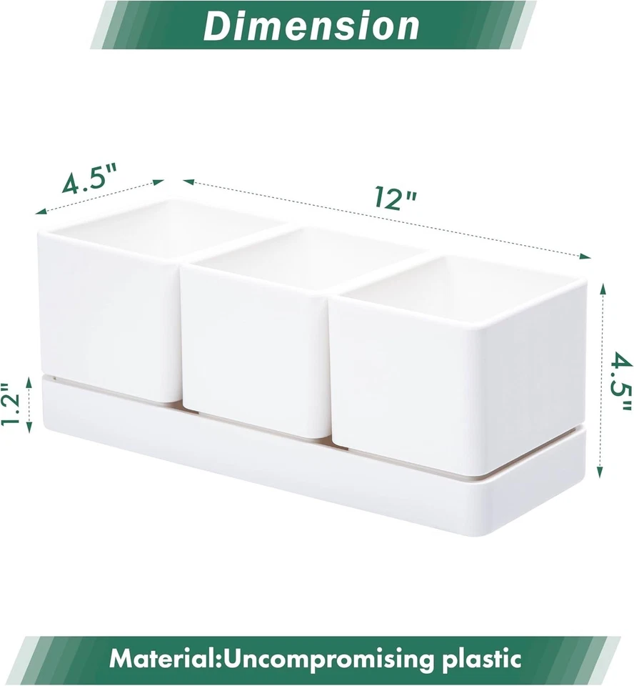 D'vine Dev Juego de 3 macetas modernas de plástico blanco mate con drenaje Foto 3 de 4