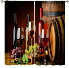 Wine Wooden Kitchen Curtains Blackout Rod Pocket Grapes French Bottles and Gl...