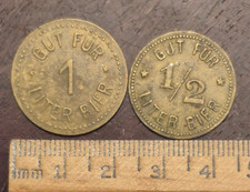 Two Vintage Tokens Germany:  Gut fur 1 liter bier  AND  Gut fur 1/2 liter bier 