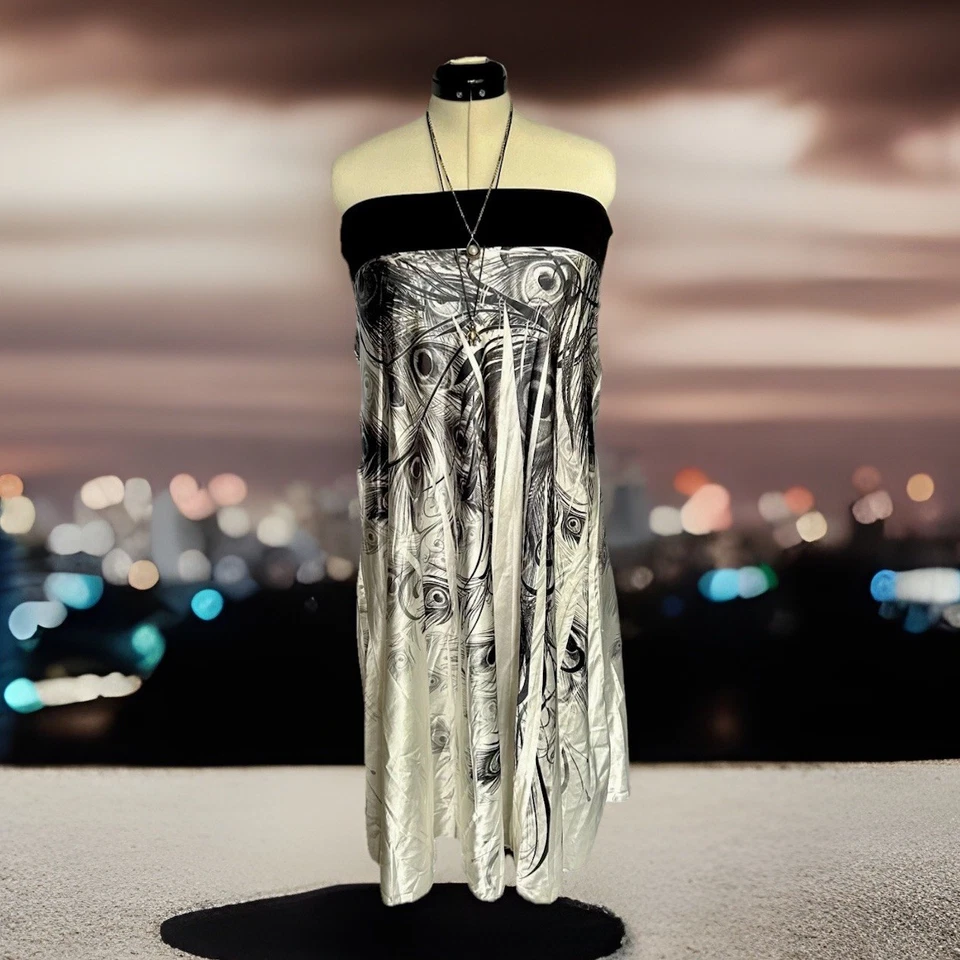 Гламурный атласный павлин фея перо прихоти без бретелек ведьмовское платье/макси юбка L - Изображение 2 из 4