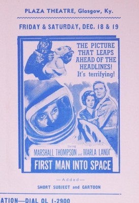 1952 First Man into Space Movie Handbill Trifold Plaza Theatre Glasgow KY B6S3