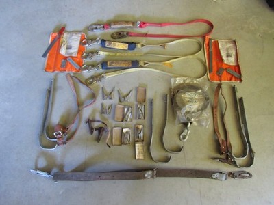 LARGE LOT OF LINEMAN CLIMBING GEAR, BUCKSQUEEZE, KLEIN, GAFF's , SHAPIN KITS