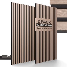 Acoustic Slat Wall Mount Panels Modern Décor Panel Sound Insulation Walnut 2pcs