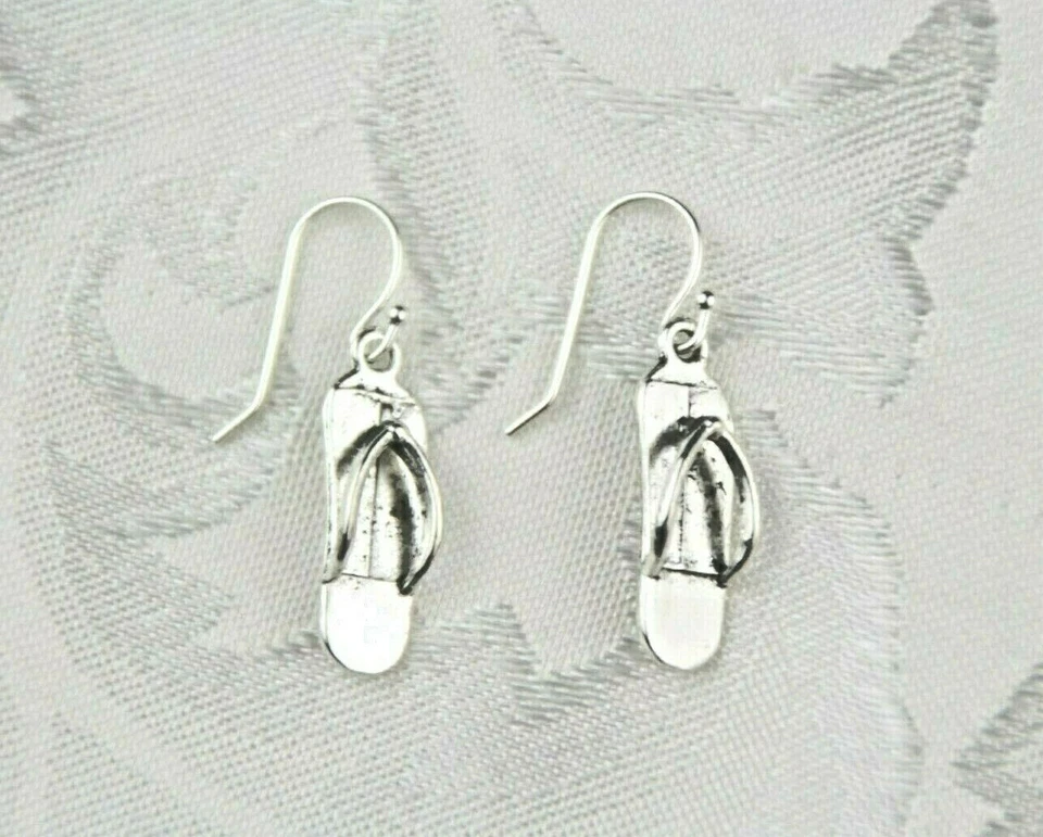 Sandalia Chanclas Dije Pendientes Plata de Ley 925 Ganchos Estaño Dijes 1 1/4" Foto 4 de 4