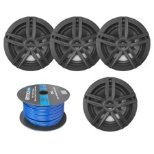 4x Enrock Marine 6.5" Water-Resistant Black Speakers, 50 Ft 16-G Speaker Wire