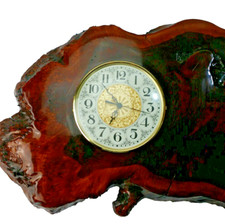 Vtg Rustic Live Edge Clock Large 34" 19" Handmade Slab Bark Wood Mid Centry
