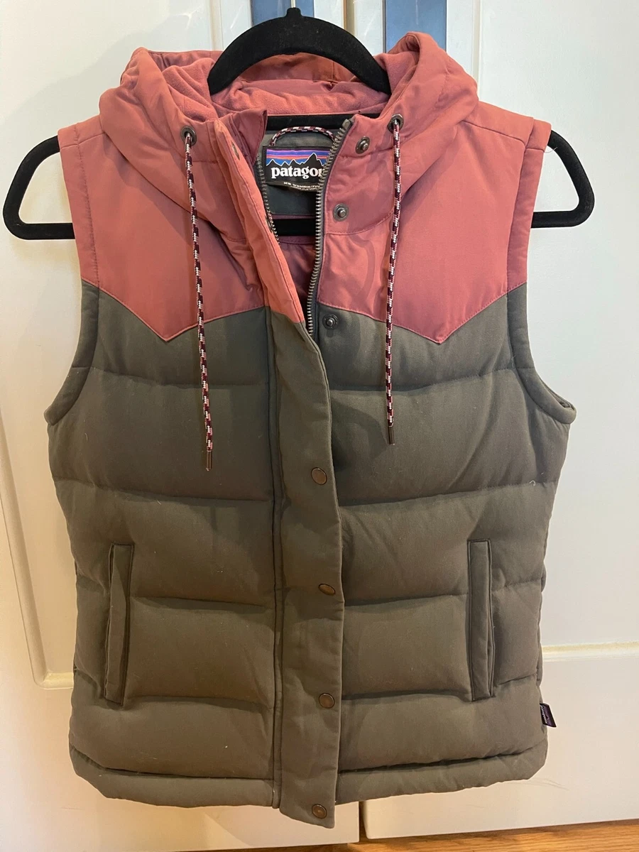 Women's PATAGONIA Goose Down Bivy Hooded Sweater Vest Jacket XS/ Gray/Pink