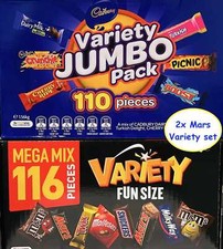 Mars 116 VARIETY MIX &/ Cadbury 110 VALUE JUMBO Pack Milk Chocolate Wholesale