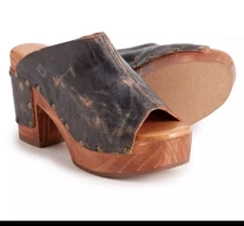 BED STU Deva Mule Clogs Size 11 Chunky Platform Wood Heel Black Lux Leather NEW