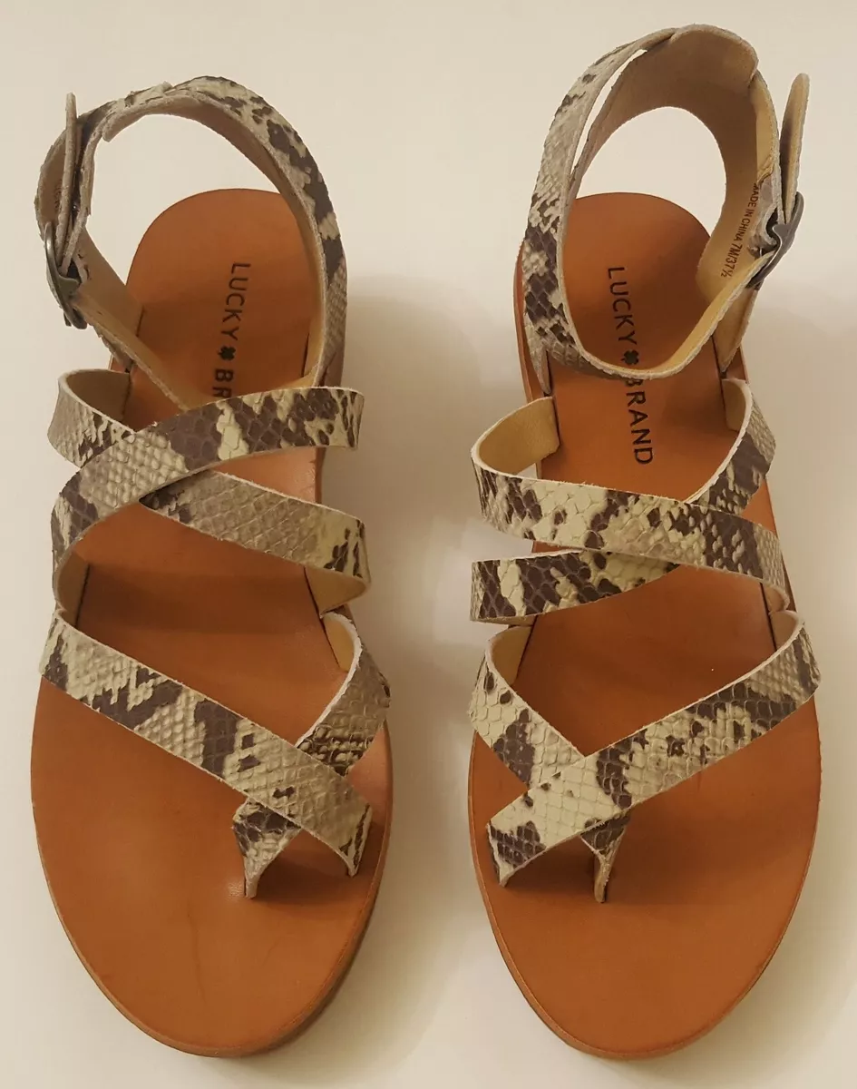 Lucky Brand Snake Skin Strappy Wedge Sandals Size 7M 37.5