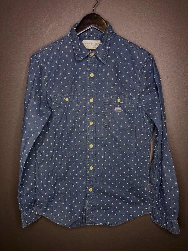 Camisa Ralph Lauren Mediana RRL Polo Occidental Azul Índigo EE. UU. Estrella Lunares Vaquero Foto 4 de 4