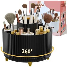 360  Rotating Makeup Brush Holder Black with Gift Box for Vanity Bathroom