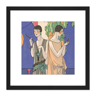 Geschmack Schönheit Frauen Blätter Rauchen 1926 Gemälde quadratisch gerahmt Wandkunst 9 x 9 Zoll