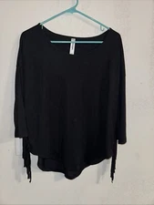 B & B Boutique Medium Black Top With Fringe Western Country
