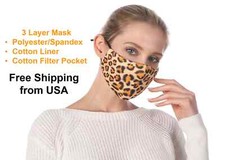 Fashion Print Leopard Face Mask Cover Reusable Washable Filter Pocket 2 Filters