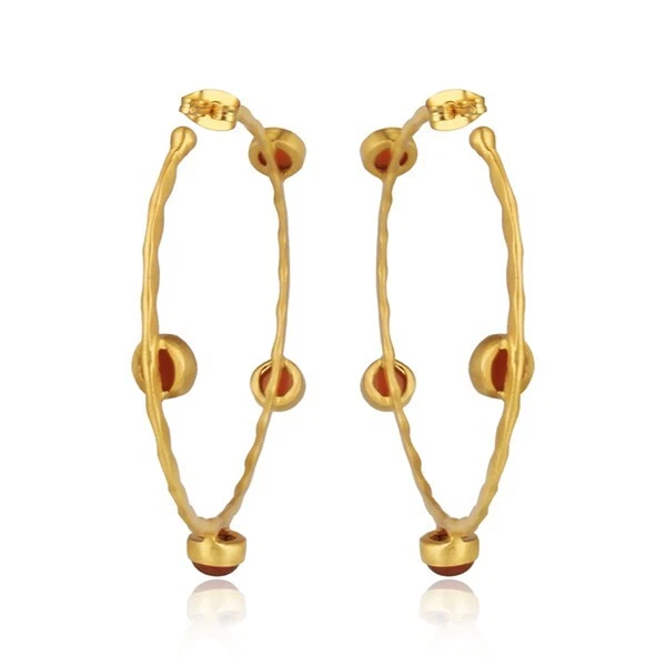 multi gemstone carnelian stone round hoop earrings in 18k yellow gold plated - Image 3 of 4