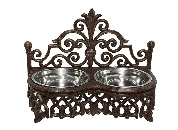 Schwerer Futternapf Fressnapf Doppelt Gusseisen Landhausstil Antik-Braun