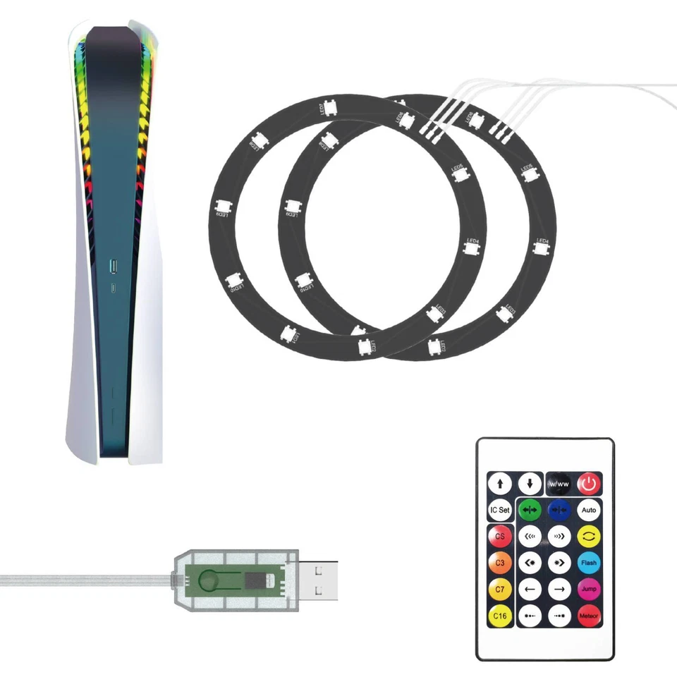 For PS5 slim Game Console RGB LED Light Lamp Decoration w/ Remote Controller USB - Image 2 of 4