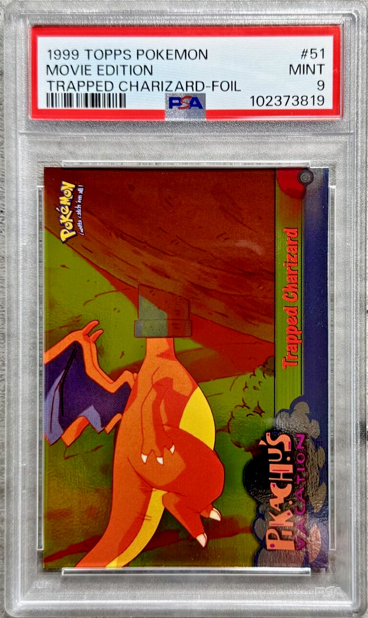 Pokémon Topps Card Trapped Charizard Foil PSA 9 Mint, Movie Edition #51, 1999
