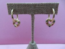 14k Pure Y. Gold None Pieced Hoop Earrings w. Heart Charm 2.52 G  378 